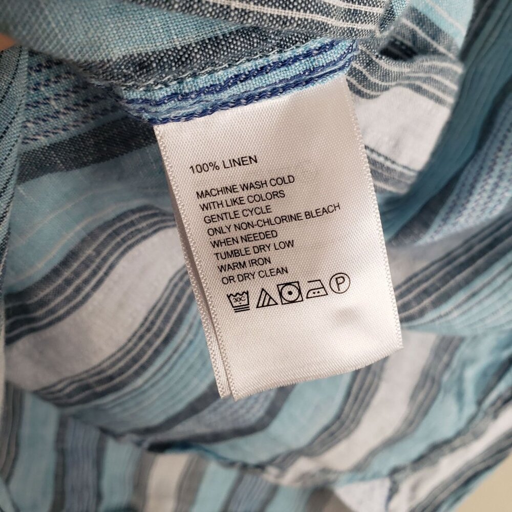Tommy Bahama 100% Linen Striped Shirt Blue White Relaxed Fit Button-Up Shirt - Picture 10 of 11
